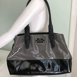 Kate Spade Tote Satchel Grey Black Patent Stevie